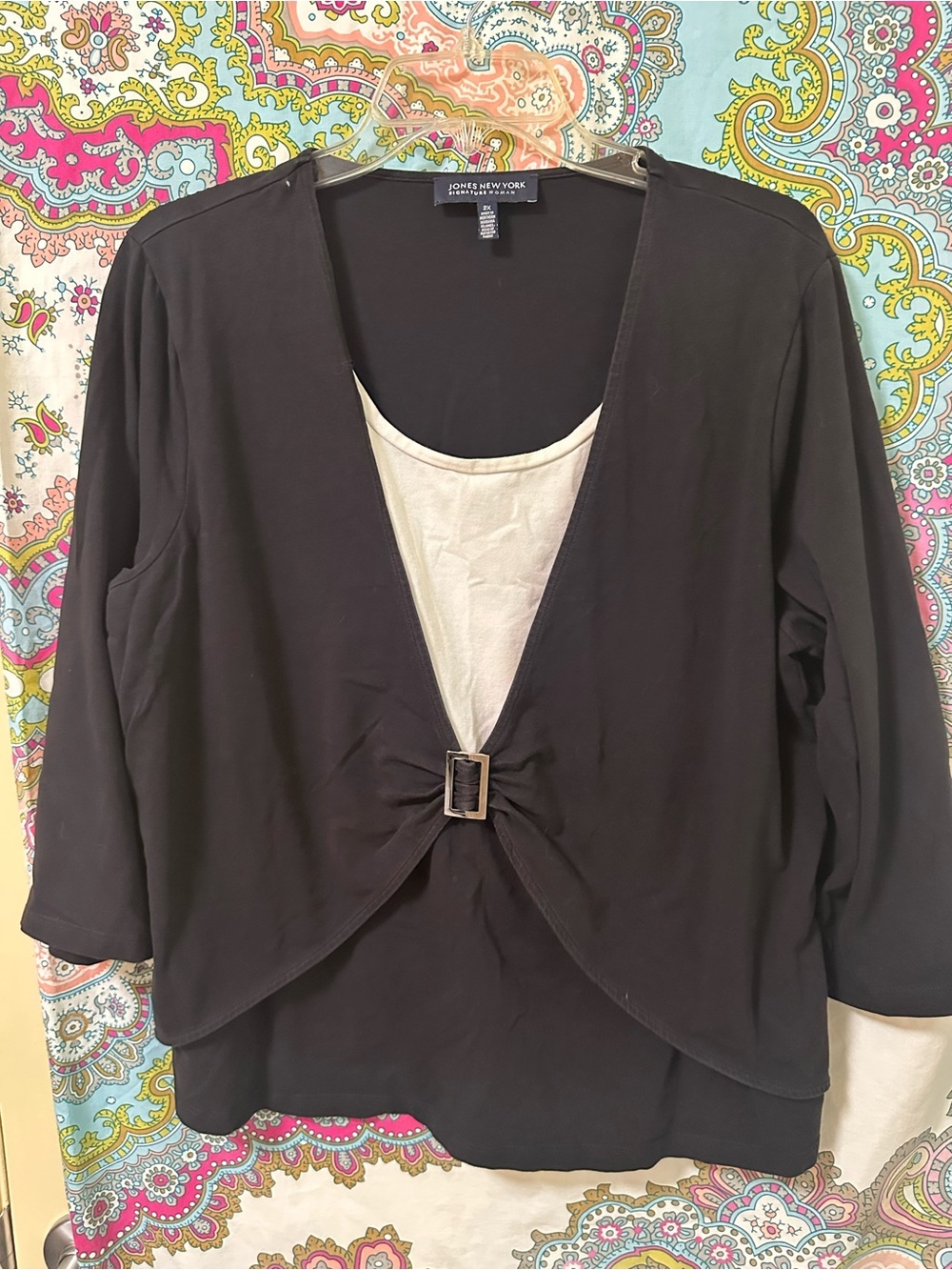 Jones New York Black Layered Top with Cream Inner Camisole